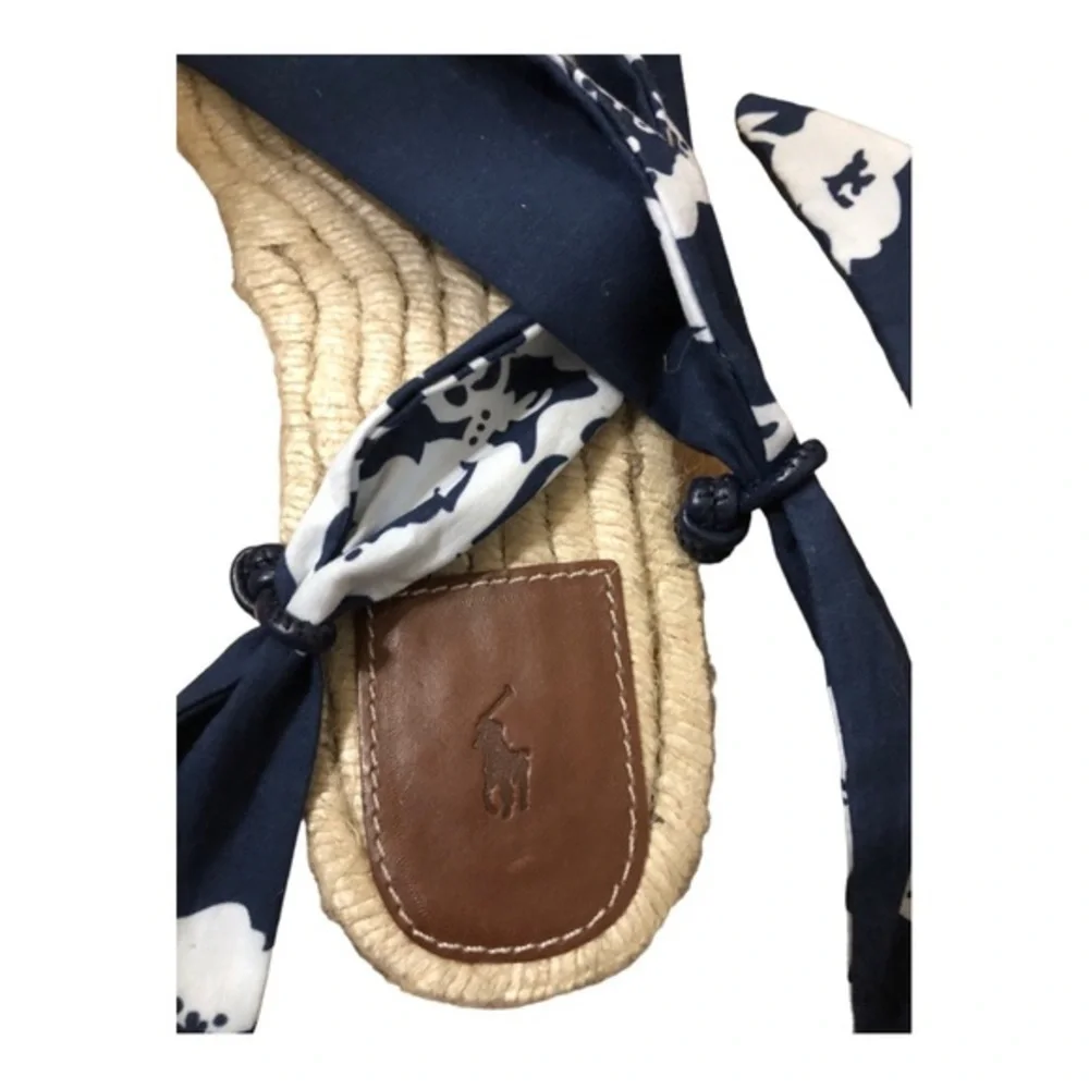 Polo Ralph Lauren made in spain blue floral ankle tie espadrilles‎ flats size 9B